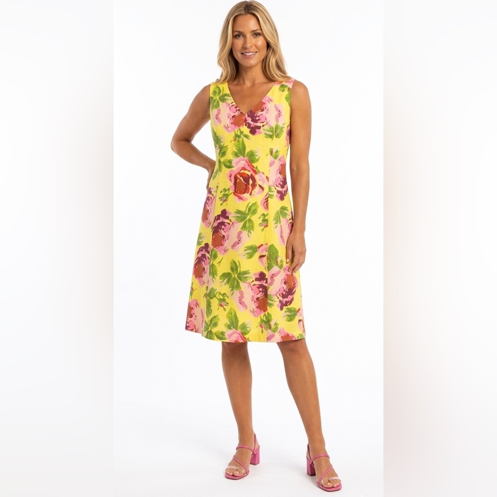 MARC AUREL Made in Germany lined in Cotton Dress  Floral Yellow Size 8